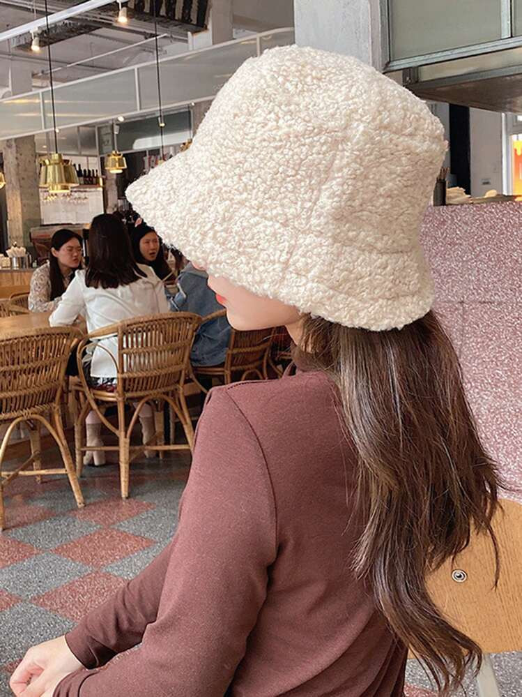 1pc Adjustable Classic Solid Color Fleece Bucket Hat For Women, Versatile And Warm, Suitable For ... | SHEIN