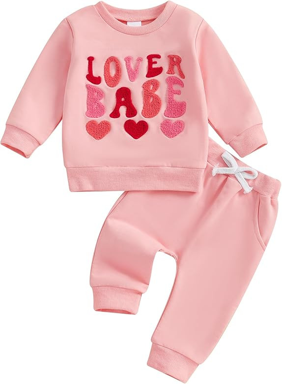Toddler Baby Girl Valentine's Day Outfits Letter Embroidery Sweatshirt Elastic Pants Sets Newborn... | Amazon (US)