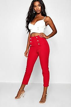Military Button Detail Tapered Pants | Boohoo.com (US & CA)