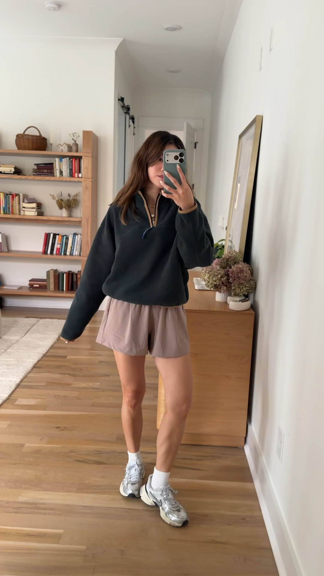 Shorts XS, tank XS, fleece small, shoes sized up half a size! 

Mm outfit, comfy outfit, activewear 

#LTKootd #LTKmomlife #LTKPetite