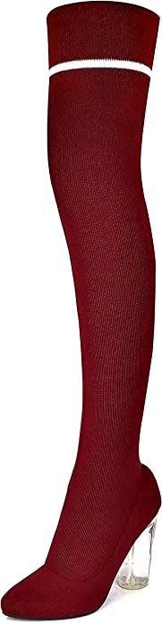 DailyShoes Thigh-High Sweater Heels-Over The Knee Tall, Chunky, Pointy Toe Boots | Amazon (US)