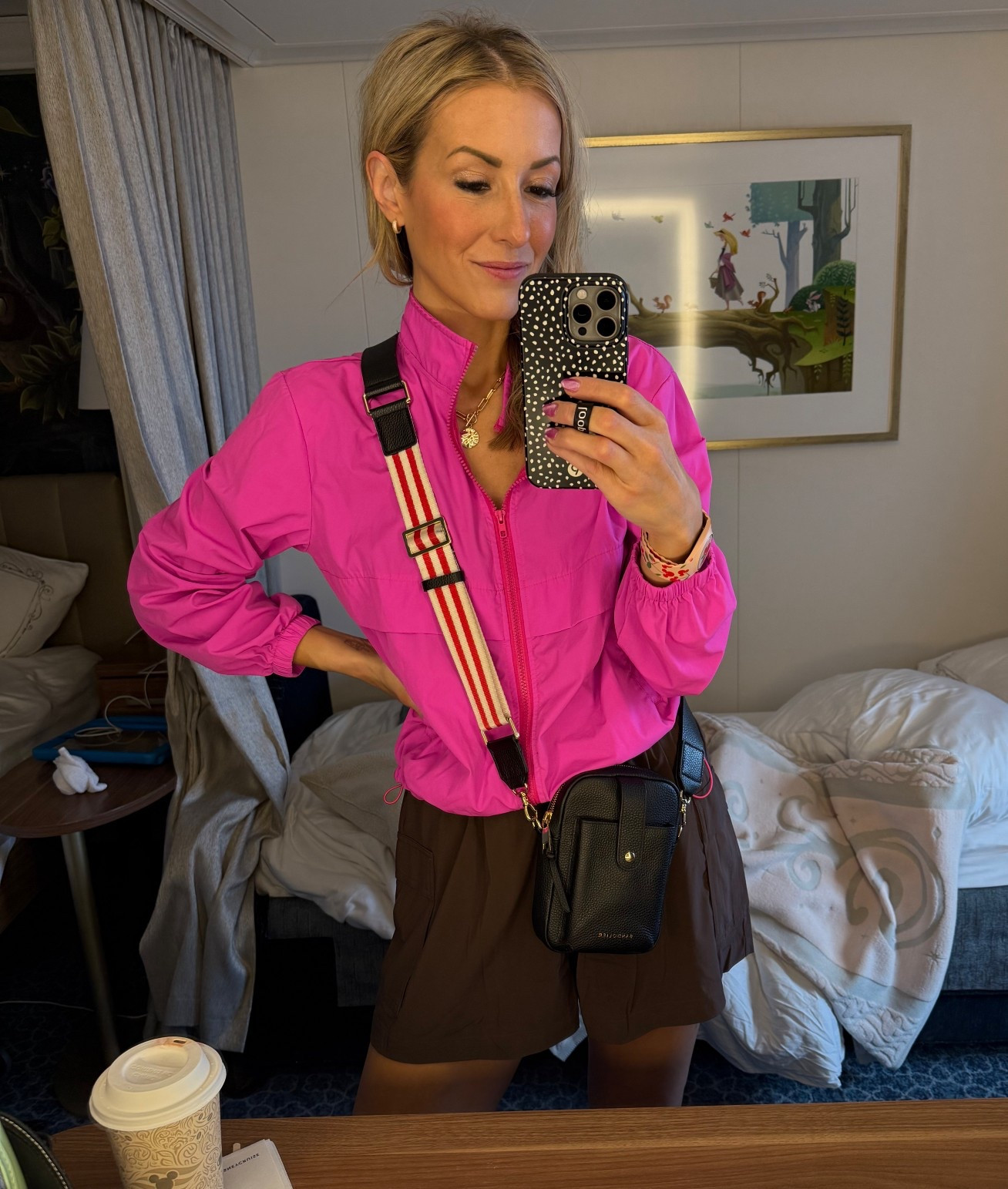 A fun light jacket on a cruise is a must!!  This is a favorite and the hot pink is so fun.