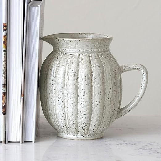 Creative Co-Op Stoneware Fluted Pitcher, Antique White, 8''L x 6''W x 8''H | Amazon (US)