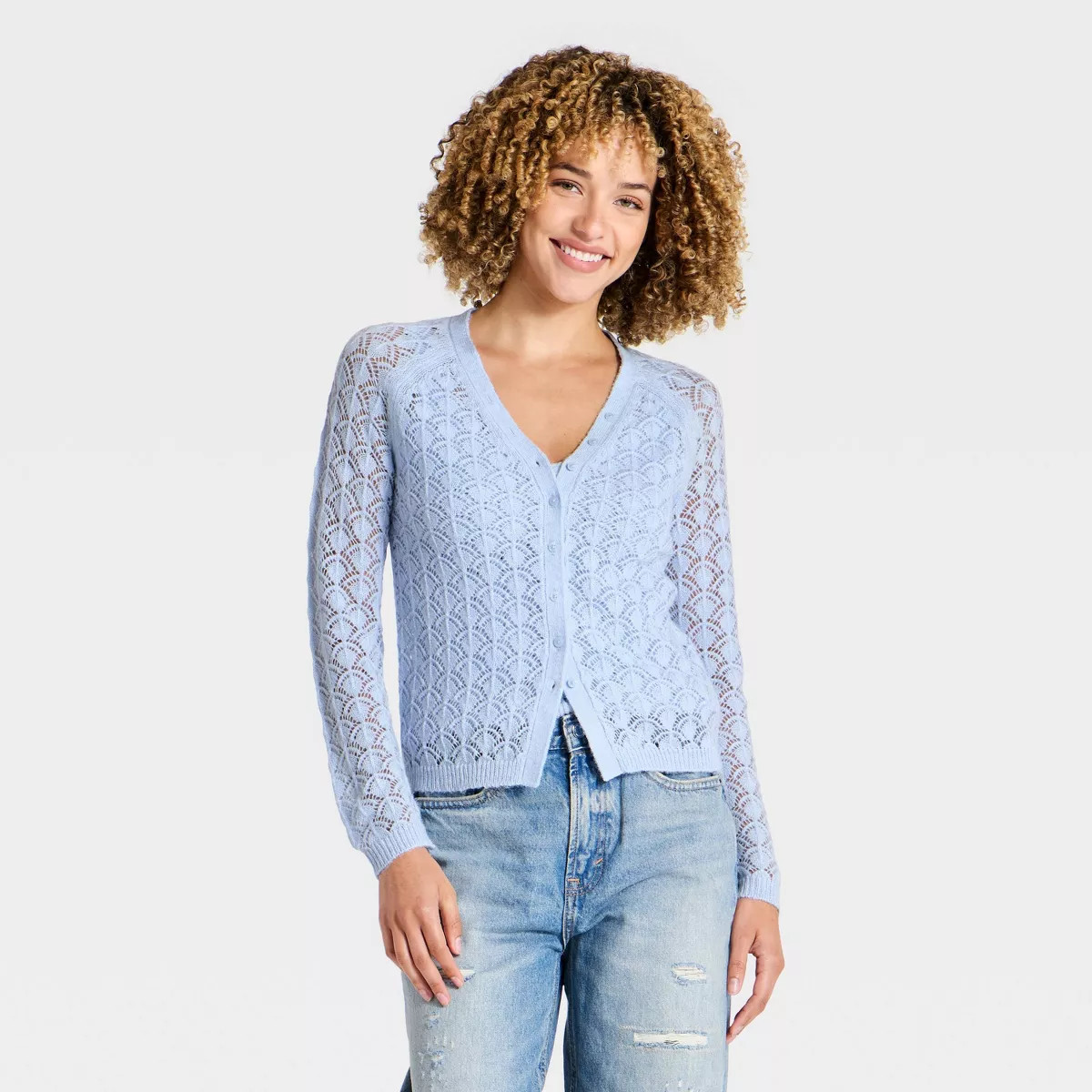Women's Stitch V-Neck Cardigan - Universal Thread\u2122 Blue S | Target