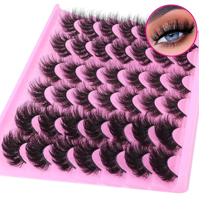 Mink Lashes Fluffy False Eyelashes Natural Look 14-17mm Cat Eye Lashes Pack, 5D Wispy Curly Fake ... | Amazon (US)