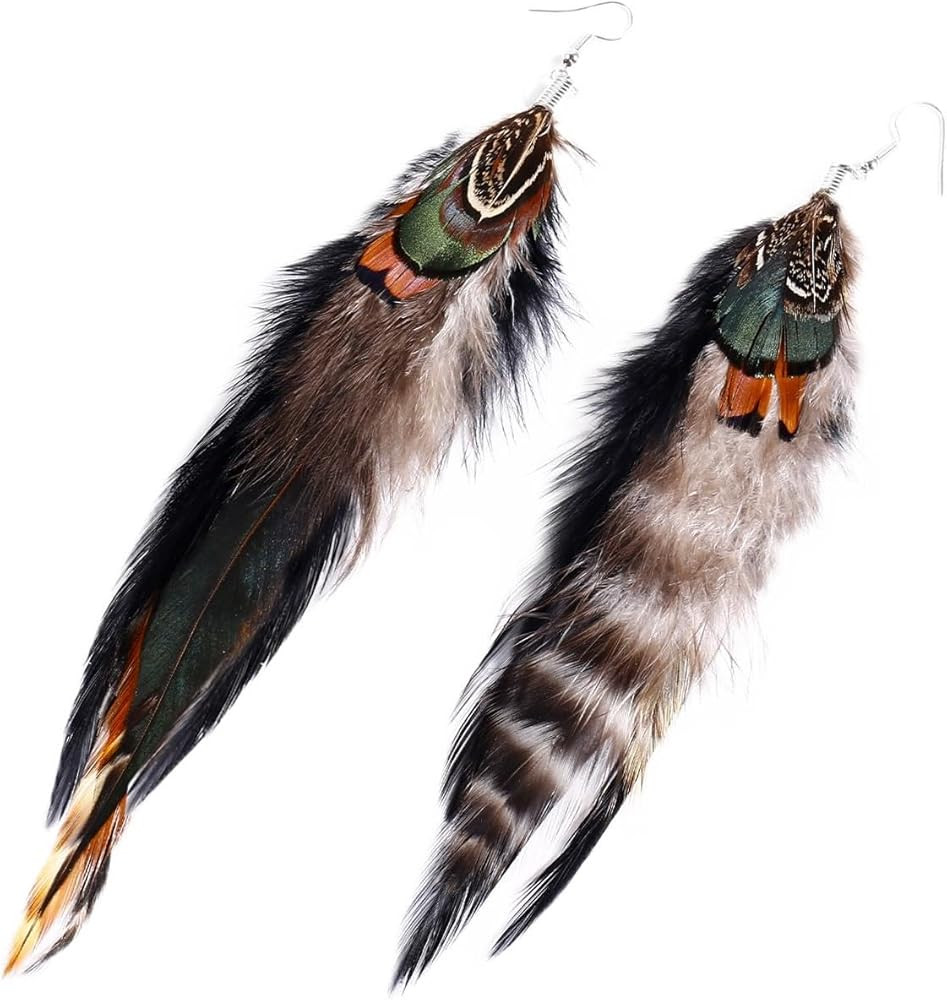 Bohemian Feather Dangle Earrings for Women with Shell Beads Long Tassel Design Drop Earrings | Amazon (US)