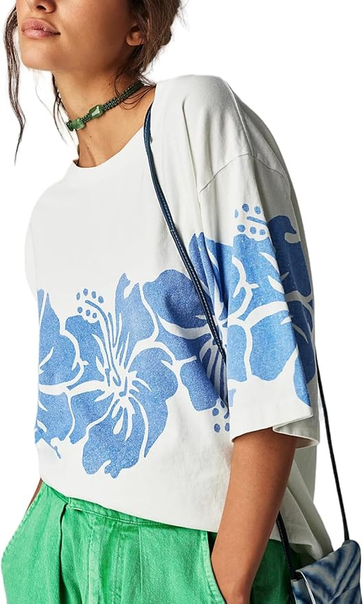 Women's Short Sleeve Graphic T Shirt Summer Relaxed Round Neck Cotton Top 2024 Fashion Floral Pri... | Amazon (US)