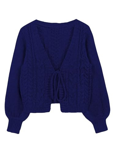 SOLY HUX Women's Tie Front Cardigan Sweaters Long Sleeve Bow Sweater Fall Winter Trendy Outerwear Tops Pure Blue Medium | Amazon (US)