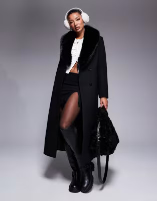 River Island faux fur wool look coat in black | ASOS (Global)