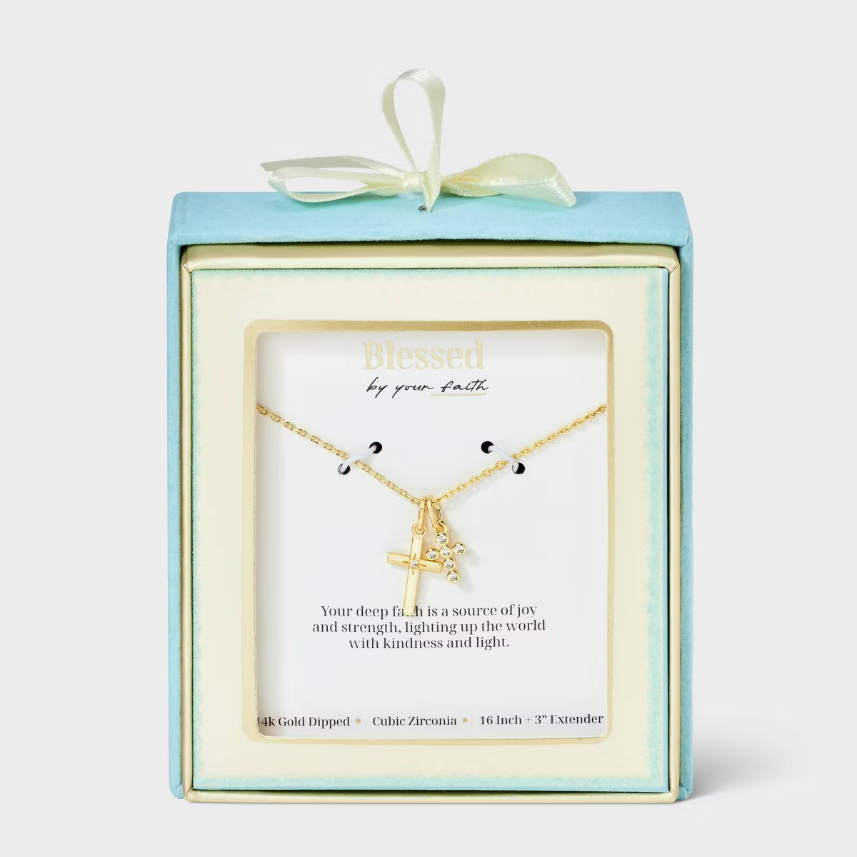 14K Gold Dipped Cubic Zirconia Duo Cross Necklace - Gold | Target