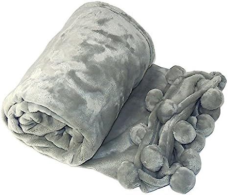 Home Soft Things Pompom Bed Couch Throw Blankets, 50" x 60", Silver Grey | Amazon (US)