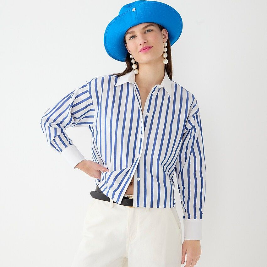 Relaxed-fit cropped cotton poplin shirt in stripe | J.Crew US