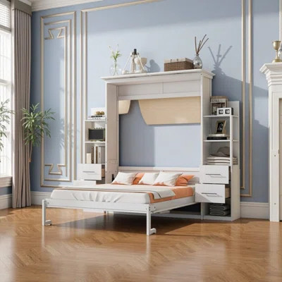 ​​Queen Size Murphy Bed with Storage Shelves & LED Lighting​ | Wayfair North America