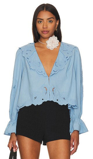 Free People Maisie Cutwork Top in Blue. - size M | Revolve Clothing (Global)