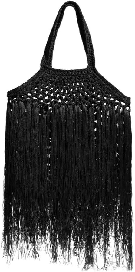 SEGT Women's Crochet Fringed Beach Bag Knitted Tote Purse Woven Vacation Bohemia Handbags with Ta... | Amazon (US)