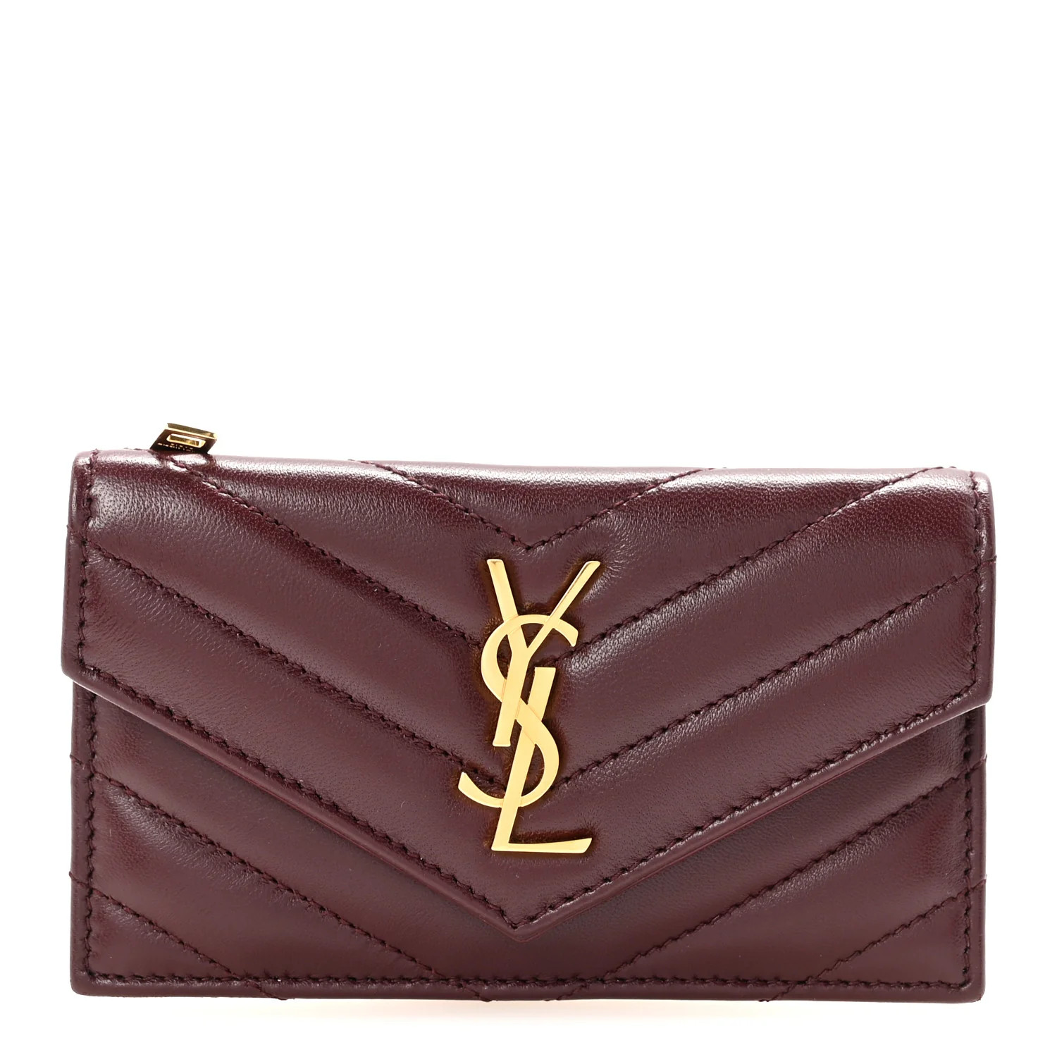 Calfskin Matelasse Chevron Monogram Compact Wallet Hot Wine | FASHIONPHILE (US)