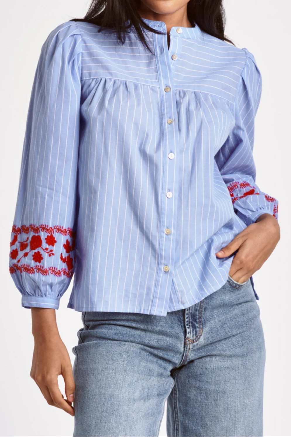 XANTHE NOVELTY SHIRT RED PIN EMBROIDERY | Dear John Denim