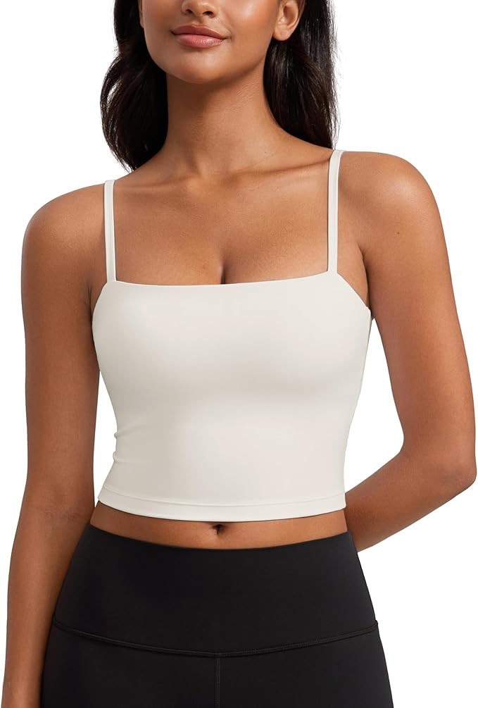 CRZ YOGA Butterluxe Cami Longline Sports Bras for Women - Square Neck Adjustable Padded Workout C... | Amazon (US)