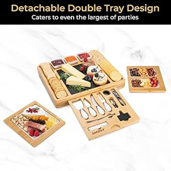 SMIRLY Bamboo Cheese Board and Knife Set: Extra Large Charcuterie Board Set - Wooden Cheese Board... | Amazon (US)
