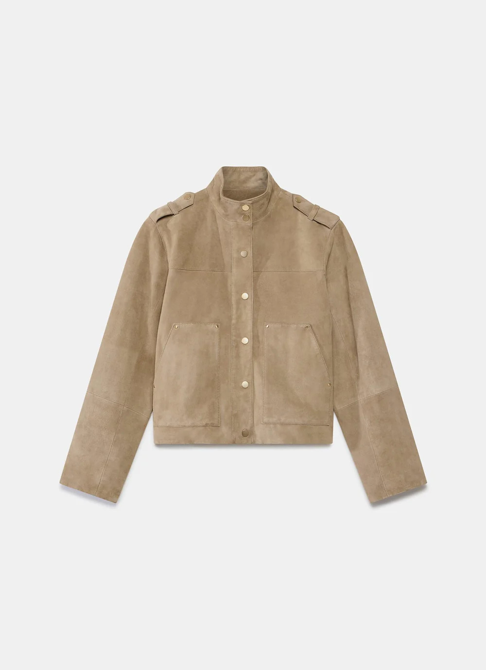 Neutral Suede Funnel Neck Jacket | Mint Velvet