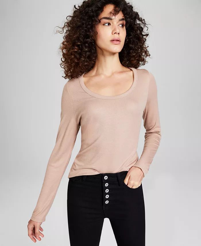 Women's Long-Sleeve Scoop Neck Top, Created for Macy's | Macy's