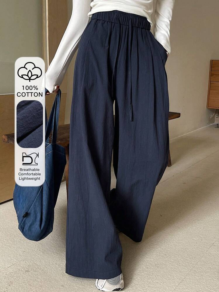 DAZY Loose Elastic Waist Wide Leg Pants, Solid Color Casual Summer Women Trousers,Teacher Pants | SHEIN