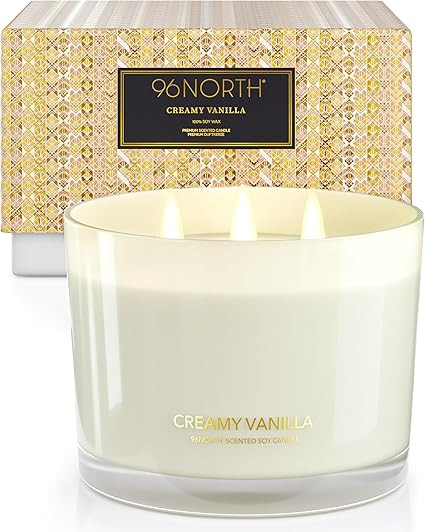 96NORTH Creamy Vanilla Scented Candles | Large 3 Wick Jar Candle | Up to 40 Hours Burning Time | ... | Amazon (US)