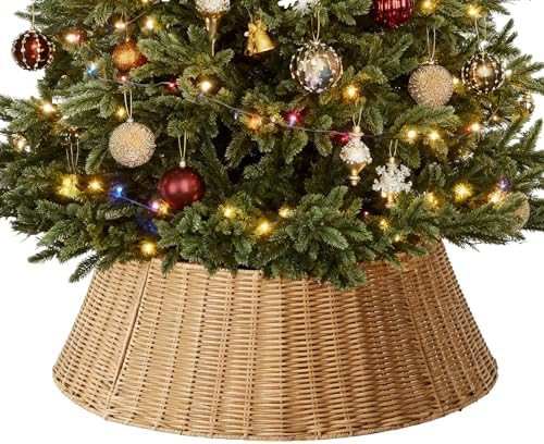 Sweetcrispy 27in Christmas Tree Collar, Wicker Skirt for 7.5ft Artificial Trees, 4-Piece Wicker B... | Amazon (US)