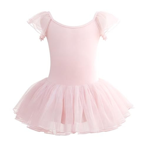 Mecceos Ballet Leotards for Girls - Toddler Flutter Wing Sleeve Tutu Skirted Ballerina Dance Dress(10-12Y,Ballet Pink) | Amazon (US)