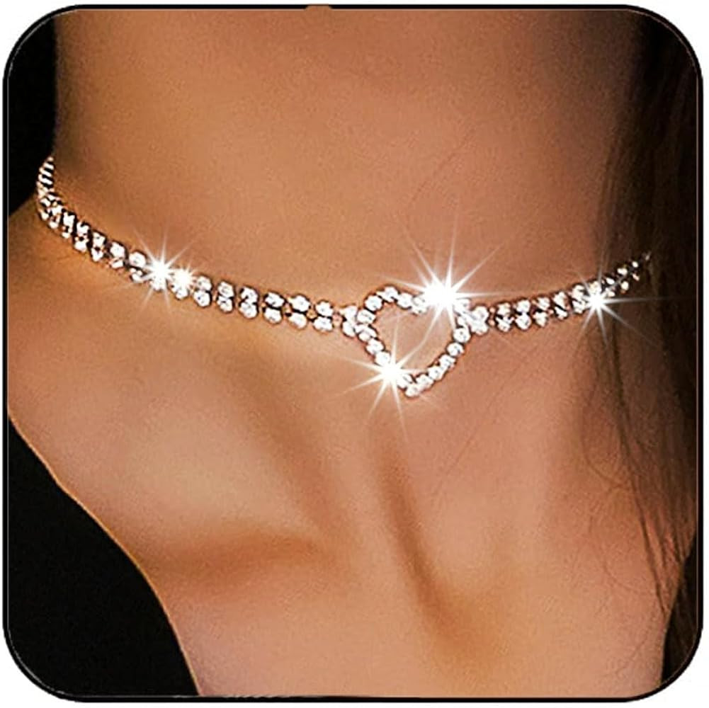 CLOACE Rhinestone Choker Necklaces Silver Heart Necklace Sparkly Tennis Chain Party Prom Neck Jew... | Amazon (US)