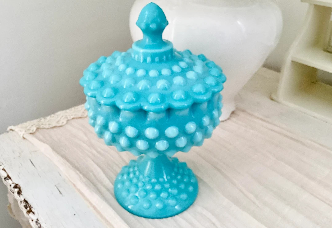 Fenton Glass Hobnail Compote, 1950s Pedestal Candy Dish With Lid - Etsy | Etsy (US)