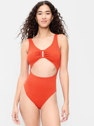 Textured One-Piece Cut-Out Swimsuit | Old Navy (US)