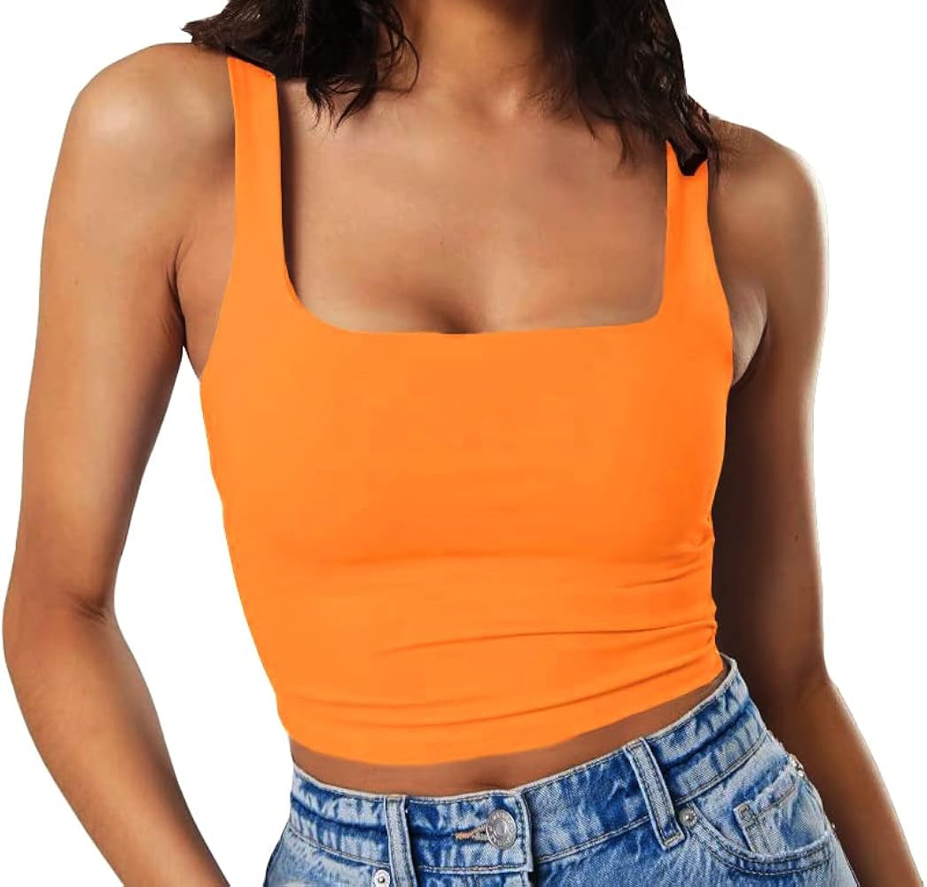 Artfish Women's Sleeveless Strappy Tank Square Neck Double Layer Workout Fitness Casual Basic Cro... | Amazon (US)