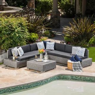 Puerta Outdoor 7-Seater Wicker V Shaped Sectional Sofa with Water Resistant Cushions by Christoph... | Bed Bath & Beyond