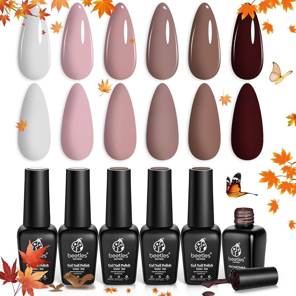 Beetles Fall Gel Nail Polish Set Brown Beige Mauve Pink Nude White Neutral 6 Colors Coffee Cafe C... | Amazon (US)