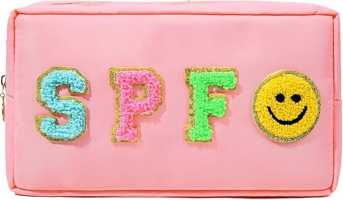 SOIDRAM Preppy SPF Makeup Bag Nylon Cosmetic Bag Stuff Makeup Pouch for Women Travel Toiletry Bag... | Amazon (US)