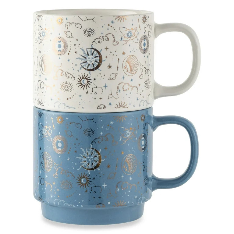 Thyme & Table 2 Pack Stacking Celestial White and Blue Mugs 14.2 fl oz, Stoneware - Walmart.com | Walmart (US)