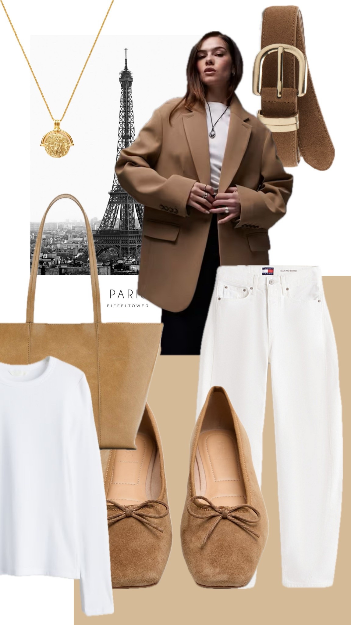 White barrel leg jeans 
Suede loafers 
Neutral outfit idea 
Parisian style
Parisian inspired outfit 
Neutral blazer 
Light brown patent bag 
Suede belt 

#LTKspringtrends #LTKstyletip #LTKspring