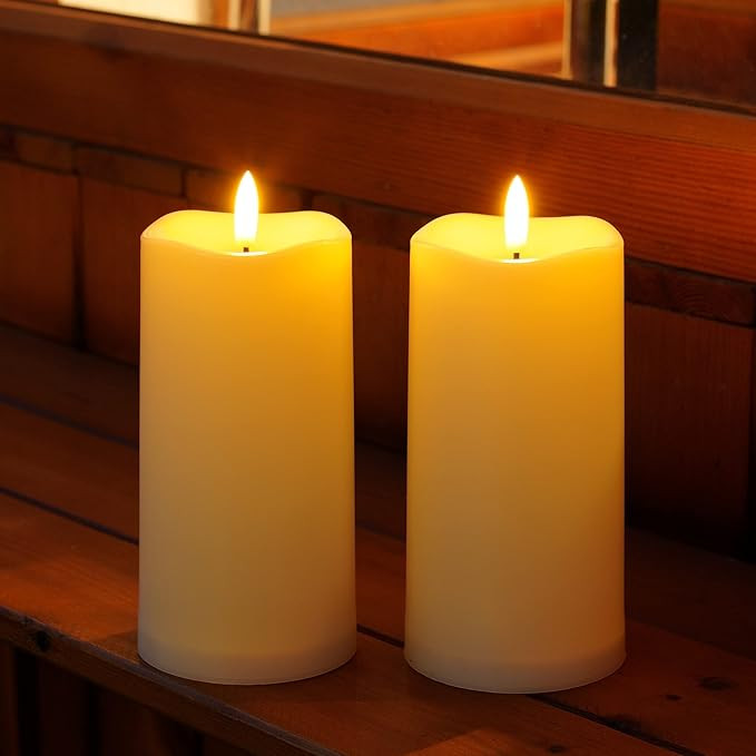 Outdoor Solar Powered Candles, 3" x 6" Ivory White Flickering Flameless Candle Set, LED Rechargea... | Amazon (US)