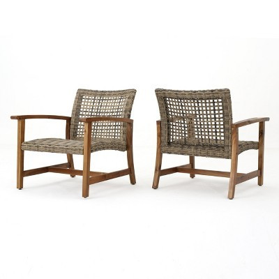 Hampton 2pk Wicker Mid-Century Club Chairs - Gray - Christopher Knight Home | Target