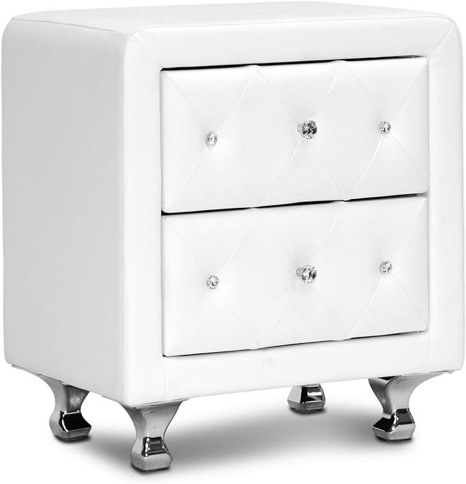 Baxton Studio Stella Crystal Tufted Upholstered Modern Nightstand, White | Amazon (US)