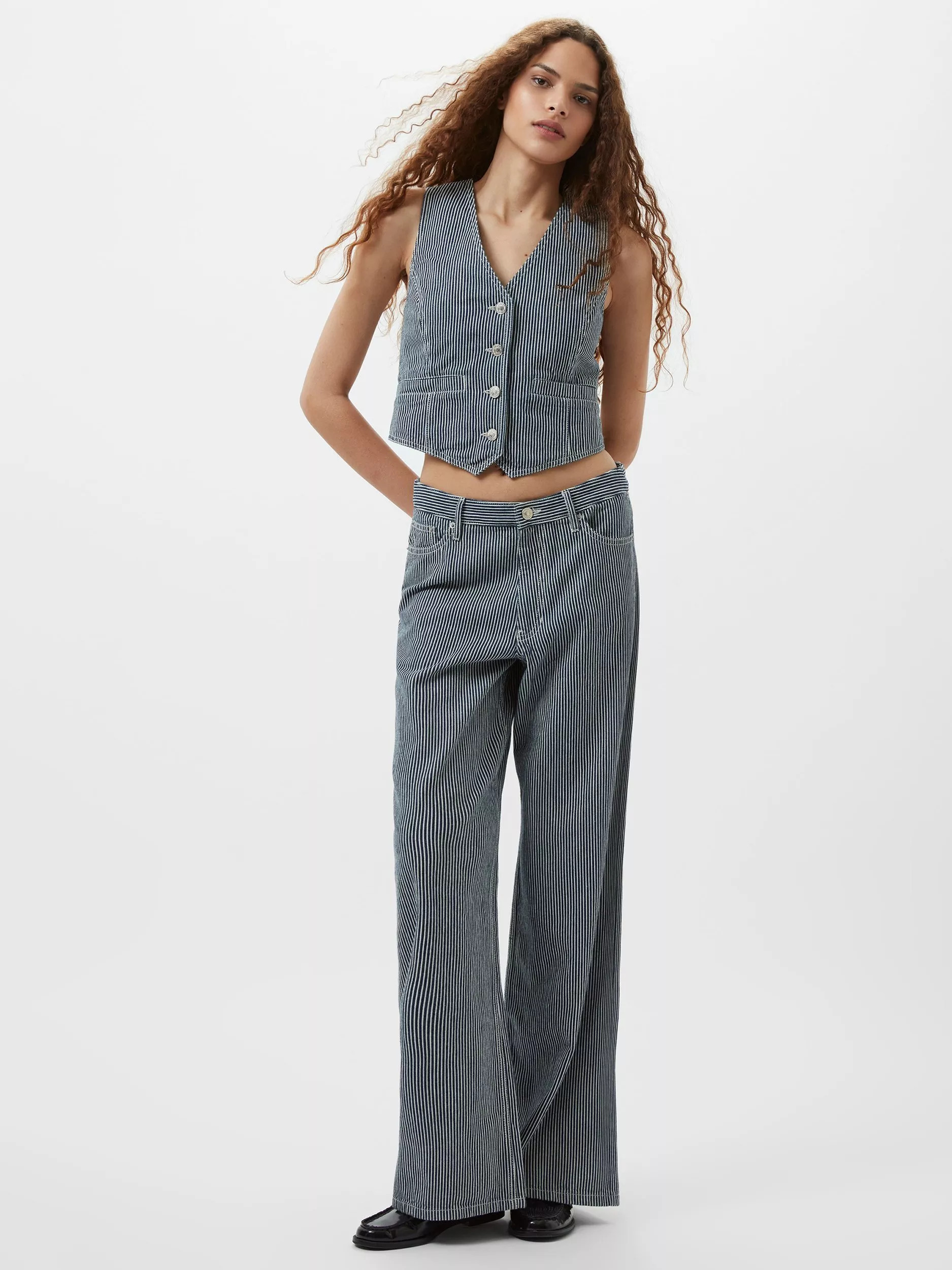 French Connection Everett Stripe Waistcoat, Indigo/White Denim | John Lewis (UK)