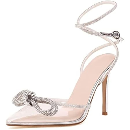 VETASTE Women's Double Bow Pointed Toe Ankle Strap Crystal Pumps Wedding Bridal Party Stilettos B... | Amazon (US)