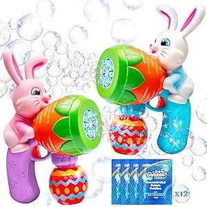 Sloosh 2 Packs Easter Bunny Bubble Gun for Toddlers 1-3, Light Up Bunny Bubble Blower with 12 Bub... | Amazon (US)