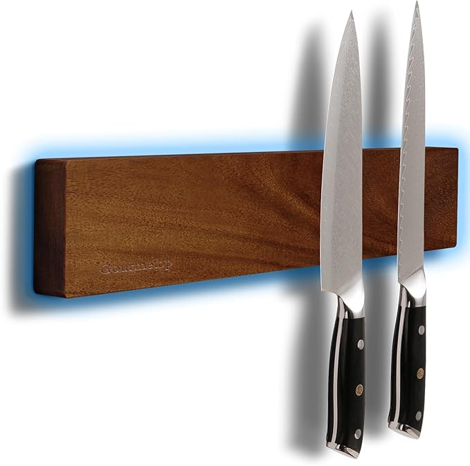 Magnetic Knife Strip 12\u201d, Acacia Wood Knife Holder for Wall Mount | No Drill for Fridge, Dua... | Amazon (US)