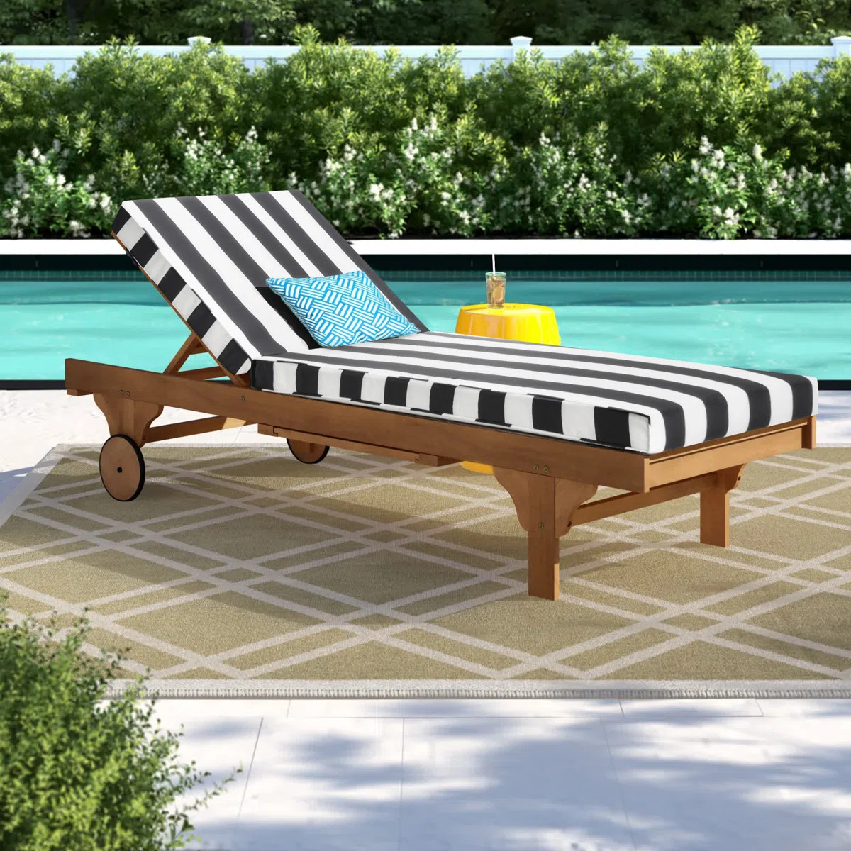 Alvah Outdoor Eucalyptus Wood Chaise Lounge , Cushion Included | Wayfair North America