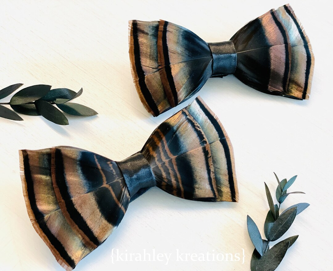 Rustic Turkey Feather Bow Tie Bronze and Black Mens Neck Tie Groom and Groomsmen Wedding Attire T... | Etsy (US)