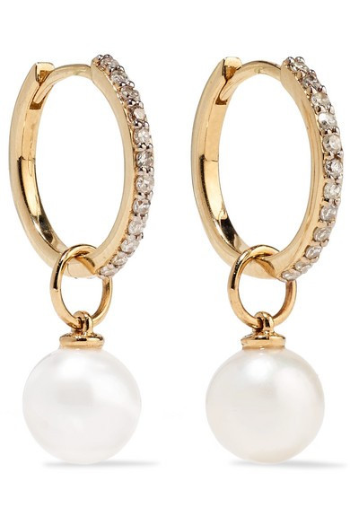 Mateo - 14-karat Gold, Diamond And Pearl Hoop Earrings | NET-A-PORTER (US)