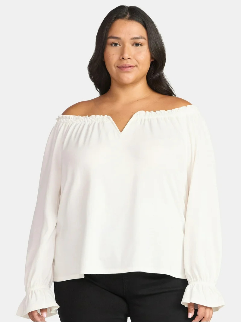 Terra & Sky Women's Plus Off the Shoulder Top with Long Sleeves, Sizes 0X-5X | Walmart (US)