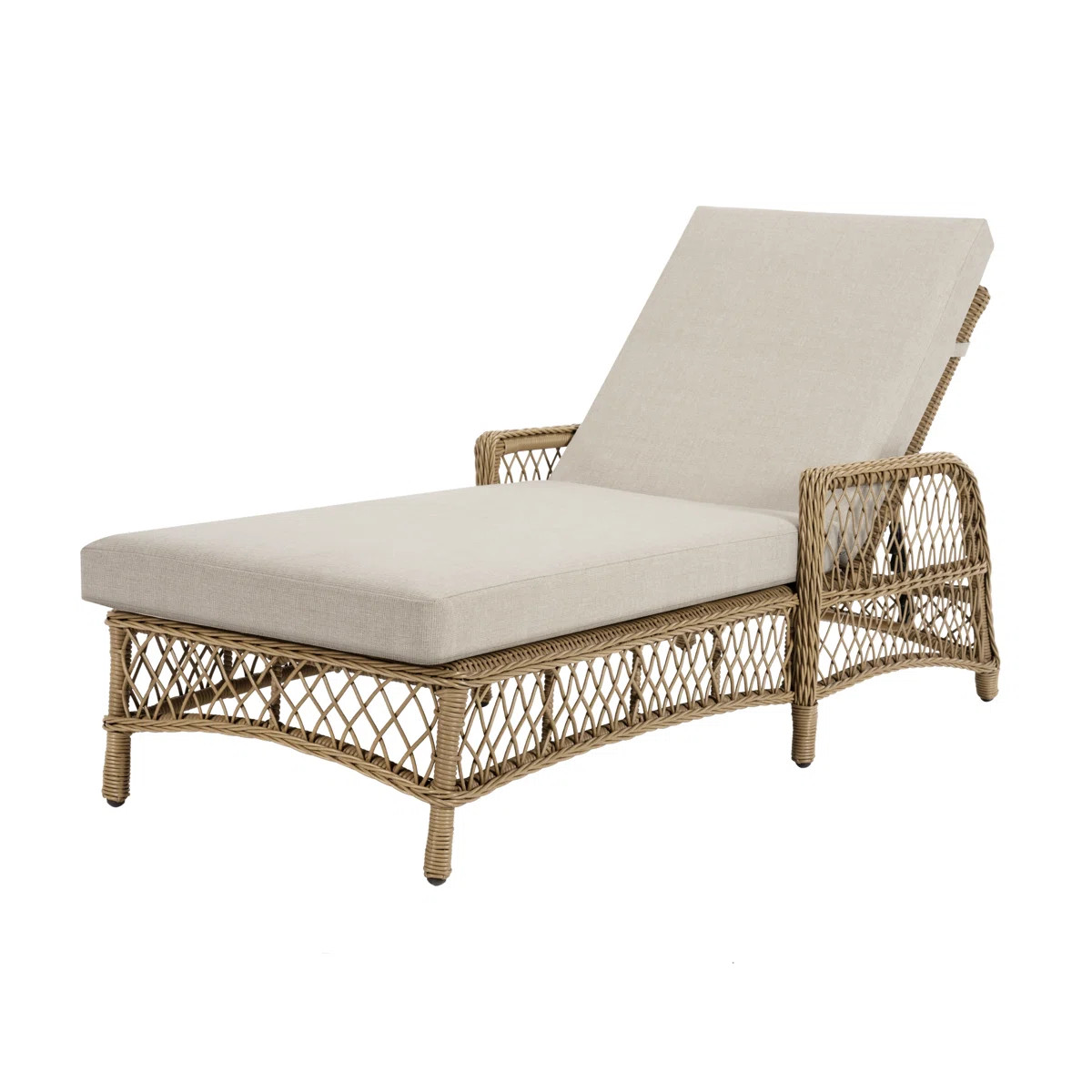 Birch Lane\u2122 Lindenwold 1-Piece Wicker Patio Chaise Lounge With Beige Cushions | Birch Lane | Birch Lane